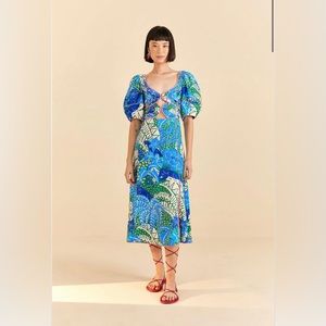 Farm Rio Green Jungle Panther Midi Dress